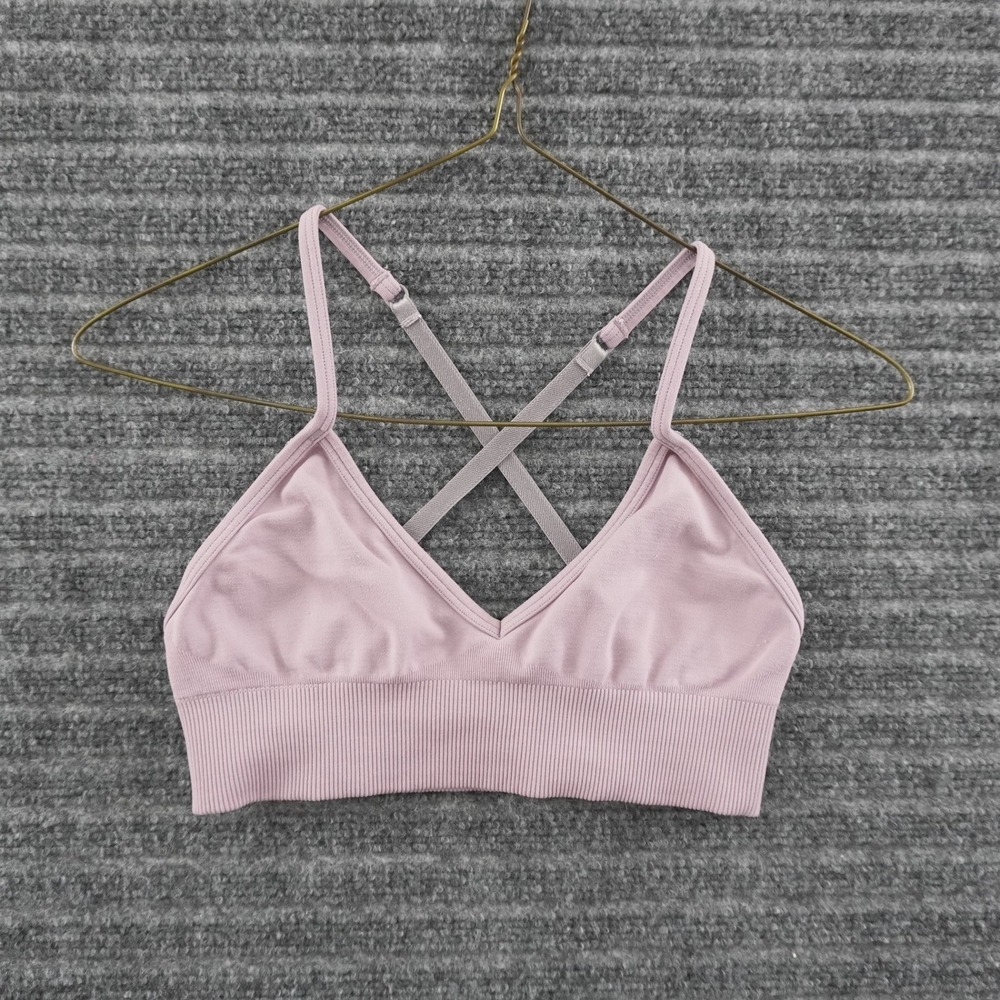 Lululemon Ebb to Street Sports Bra Womens 4 Pink Ribbed Strappy Light Support